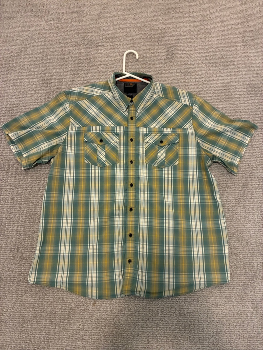 5.11 Tactical Men's Green & Yellow Plaid Short-Sleeve Button-Up
